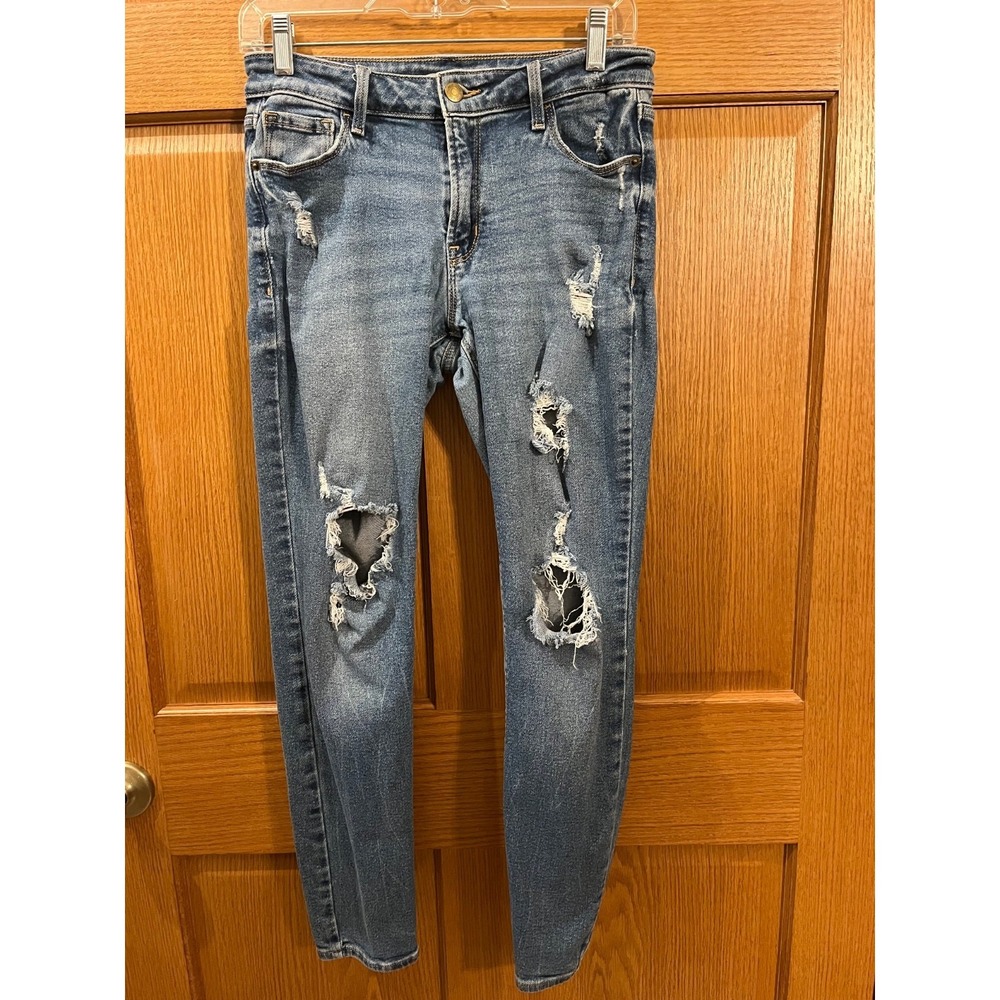 Old Navy Women's 6 Super Skinny Distressed Blue Denim Jeans Stretch MidRise